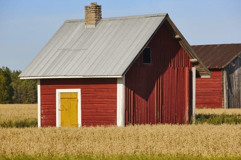 Traditional finnish red wooden farm in the countryside. Finland